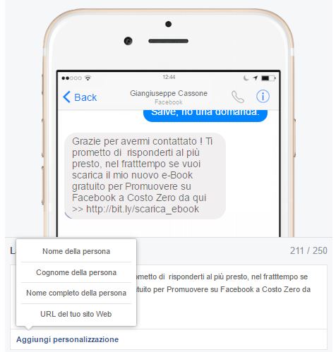 6 - personalizza messaggio prima volta cta