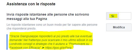 Invia risposte istantanee Facebook autoresponder