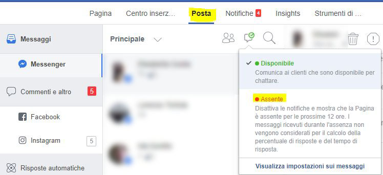 Impostare Stato assente in Messenger